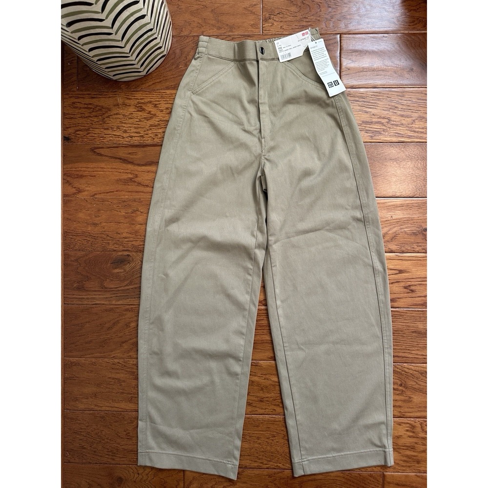NWT Uniqlo U Womens XXS Khaki Wide Fit Curved Twill Jersey Pants Lemaire 427862